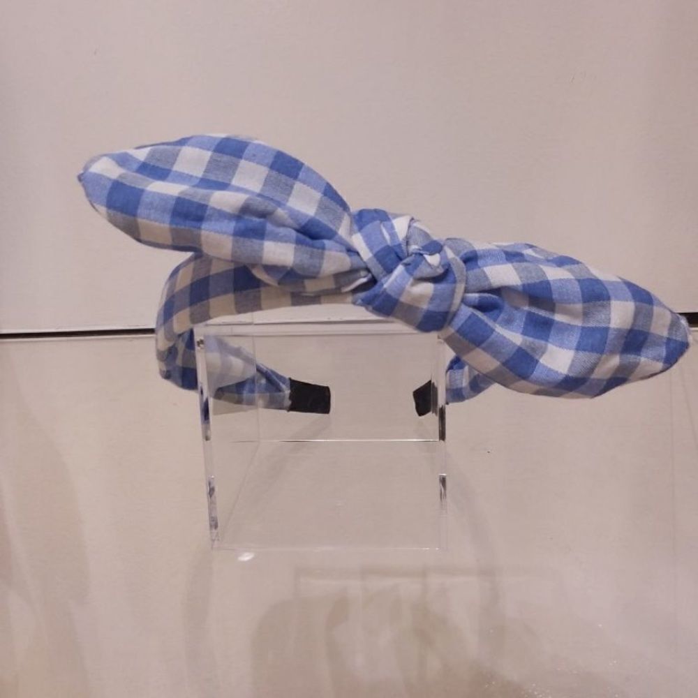 Light blue gingham Alice band with bow